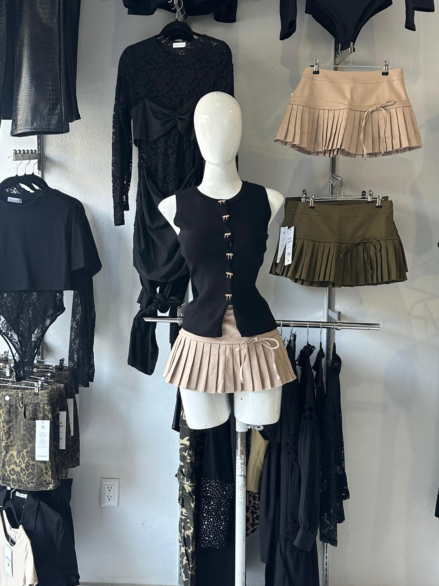 Falda Tableada Mini Beige