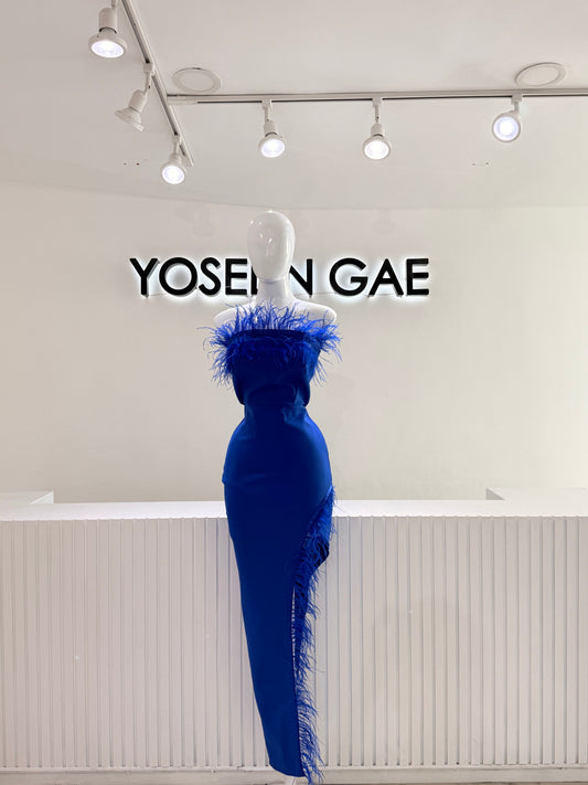 Vestido Plumas Blue