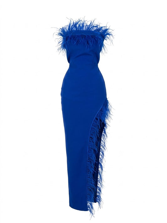 Vestido Plumas Blue
