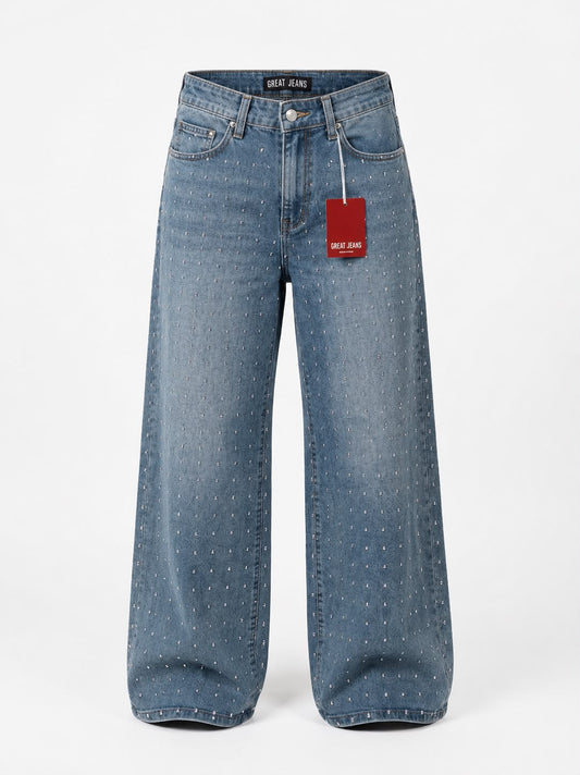 Pantalón denim brillos