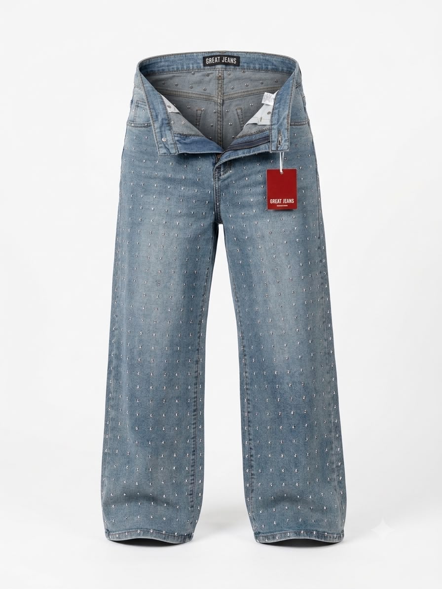 Pantalón denim brillos